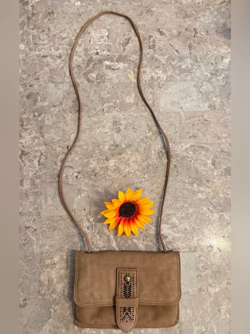 🤎🤍Lucky Brand Boho Brown Leather Crossbody Wallet Organizer Bag Purse Boho